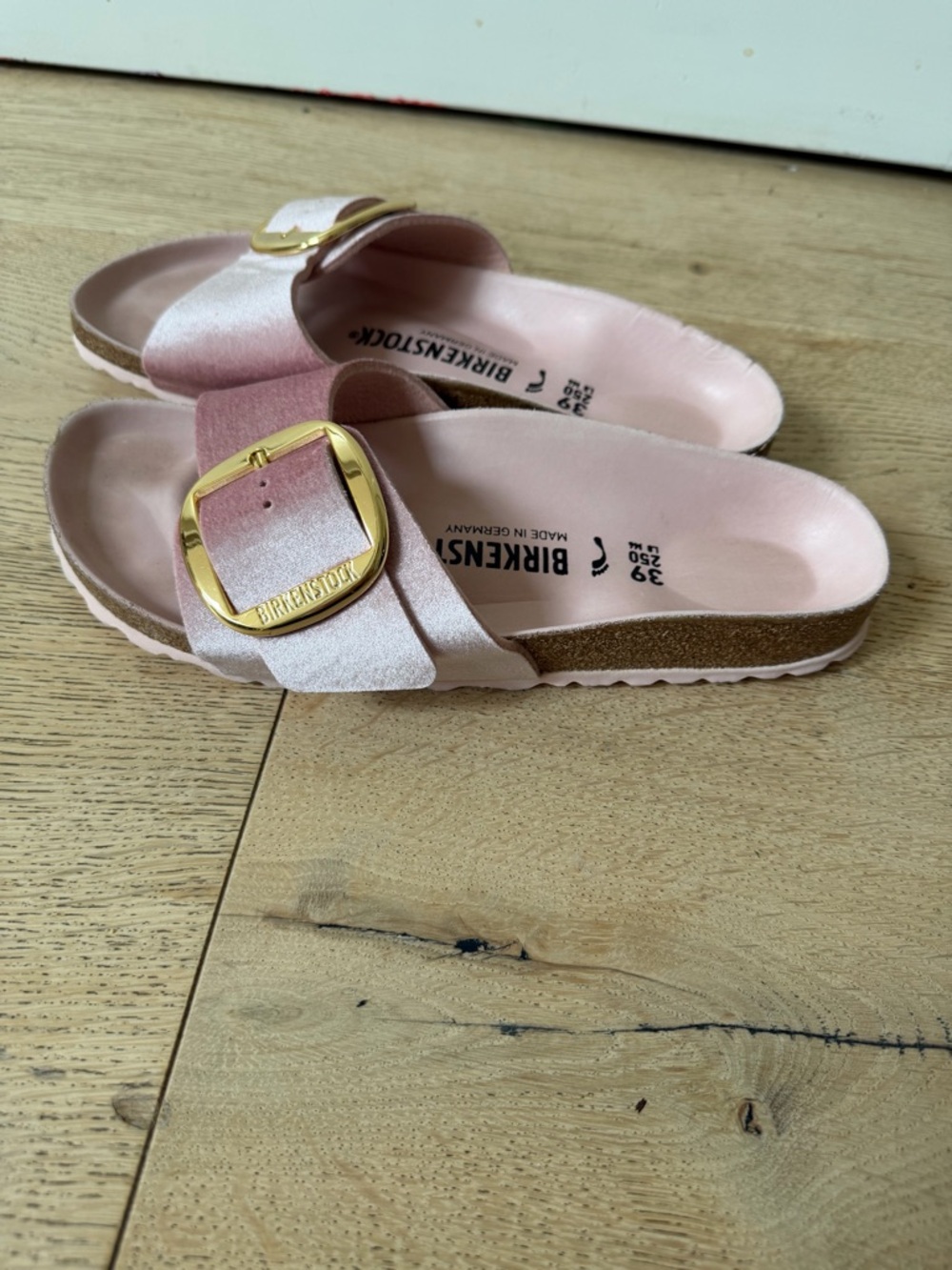 Birkenstock Madrid Big Buckle Sandal in Pink and Gold - Picture 3 of 7